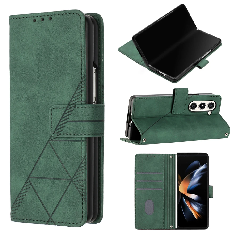 

Geometric 3D Embossing Business Leather Case for Samsung Galaxy Z Fold 5 Shockproof Skin Feeling Leather Hinge Cover