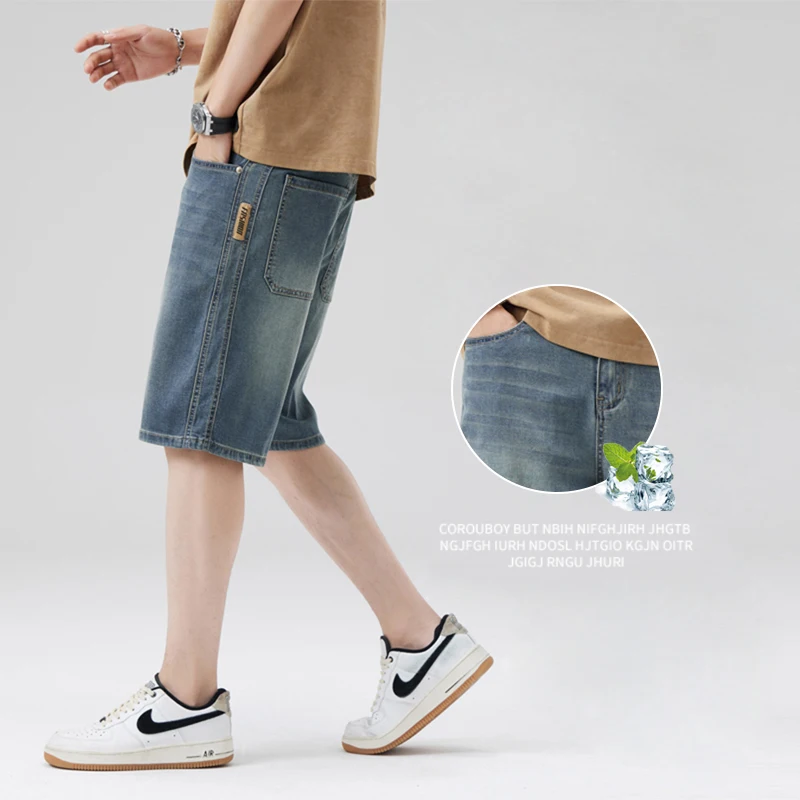 

Summer Thin Men's Vintage Denim Shorts Breathable Lyocell Fabric Soft Loose Casual Jeans Korean Fashion Male Short Pants