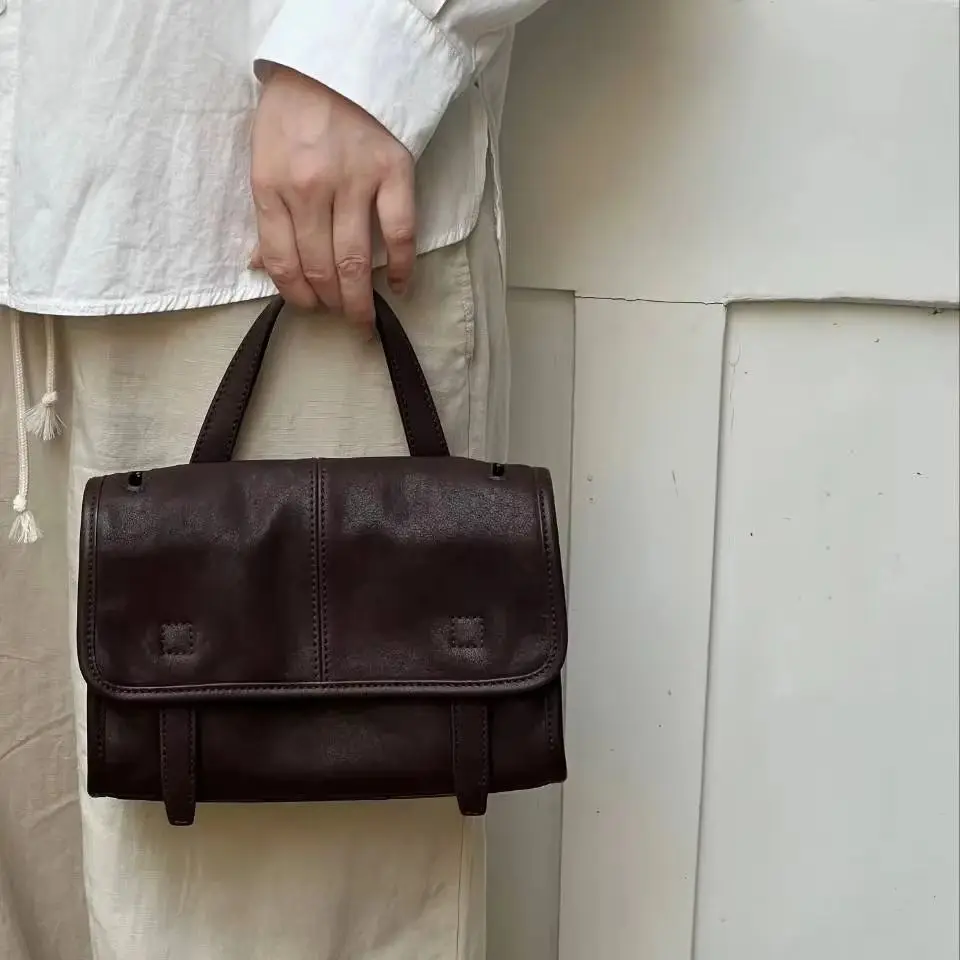 Vegetable-Tanned Leather Messenger Bag Vintage-Style Versatile One-Shoulder Crossbody Bag Women's Handbag Commuting - view 5