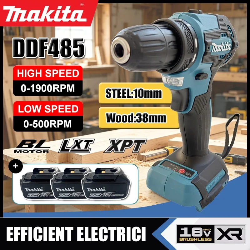 Makita DDF485 10MM LXT Kompakter Akku-Multifunktions-Schrauber mit Schlagfunktion, Bürstenloser Antrieb, Wiederaufladbarer Bürstenloser Bohrer