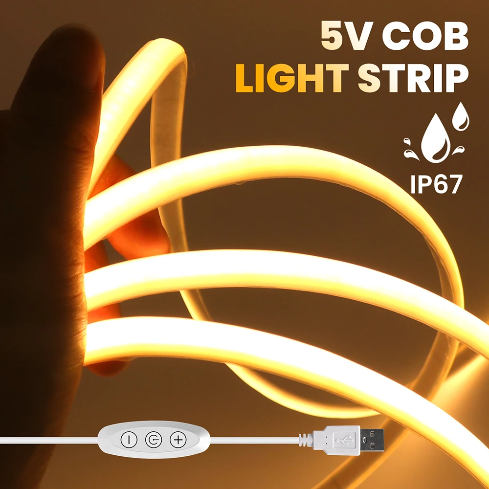 Wasserdichter LED 5V COB Streifen Neonlicht USB-Schalter Dimmer Sensor Batteriekasten-Set Helle 320LED Flex-Lichtband 3000K 4000K 6000K – Detail 12