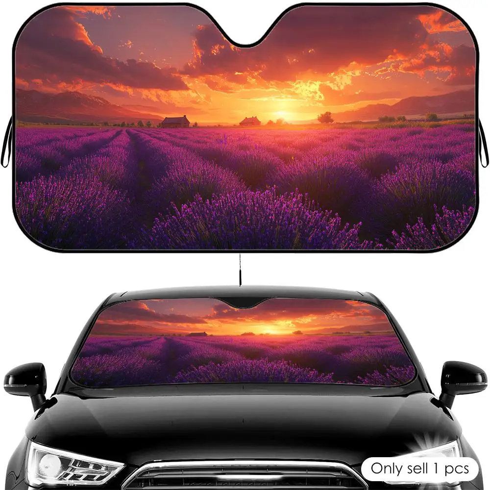 Lavender Fields Print Sun Visor Foldable Universal Car Windshield Sun Shade UV Protection Heat Insulation Foldable Cover