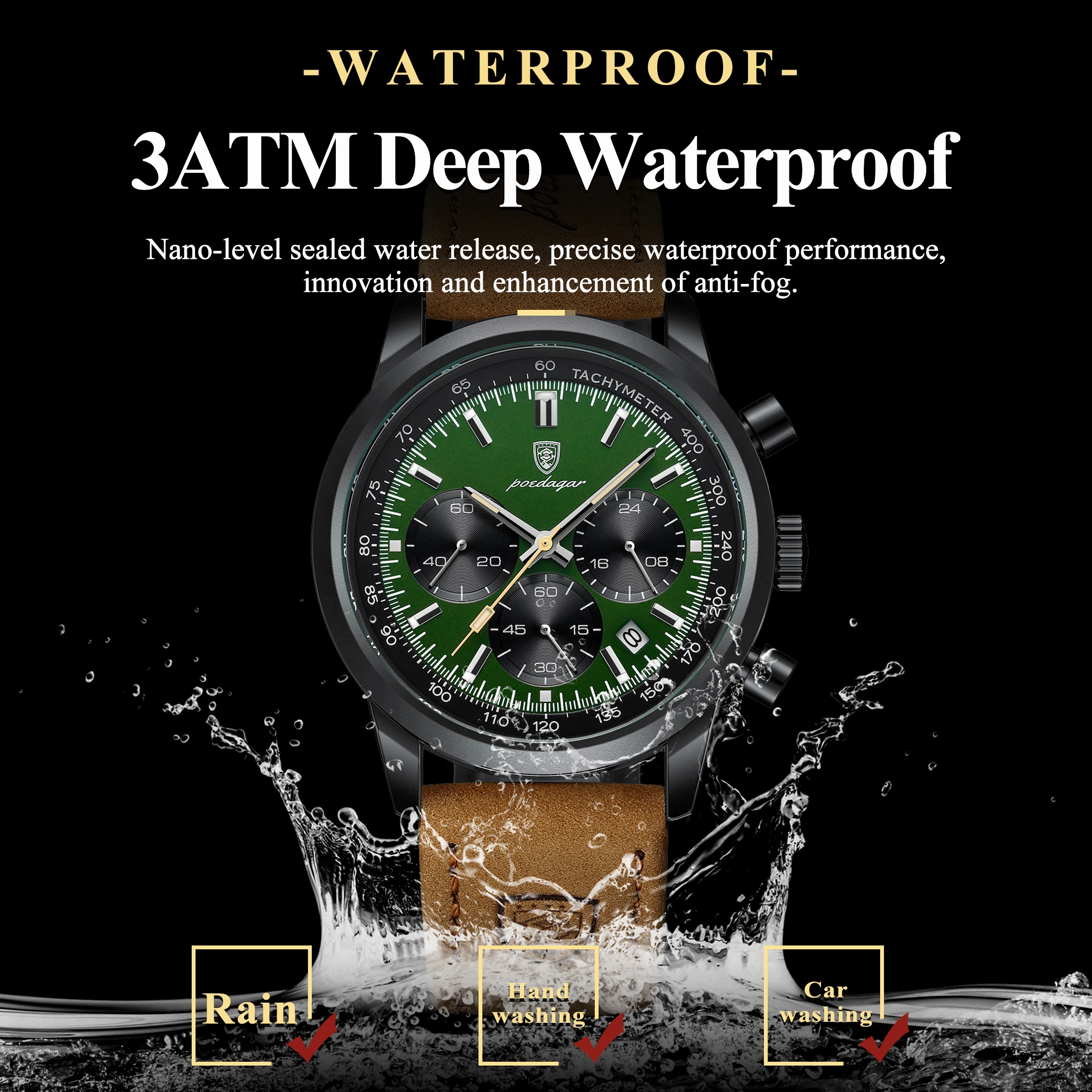 POEDAGAR ساعة رياضية فاخرة للرجال مقاوم للماء مضيئة كرونوغراف جلدية ساعة رجالية موضة عسكرية كوارتز ساعات رجالية Reloj