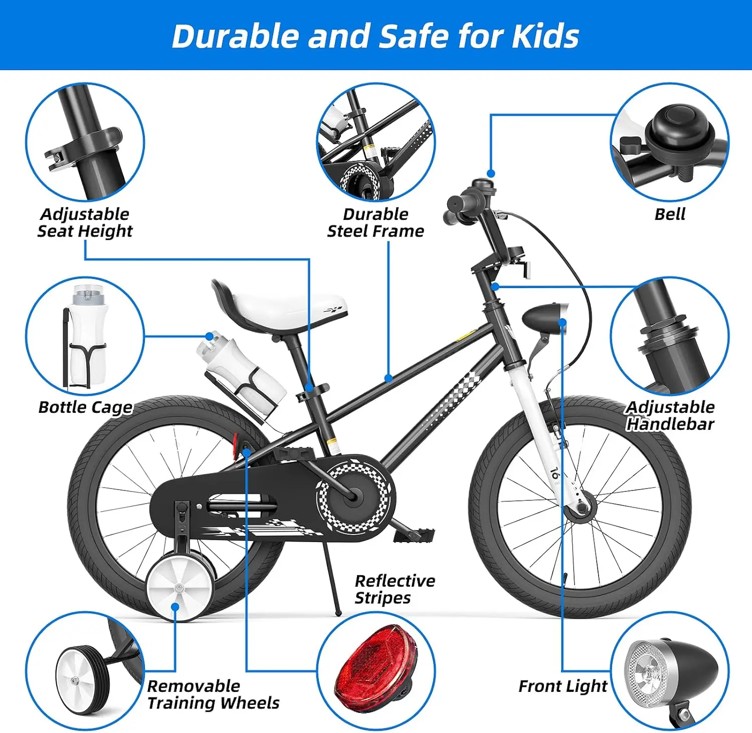 12 14 16 Inch Kids Bike with Training Wheels and Kickstand for Ages 3+ Years Old Bike Bicycle with Water Bottle Holder