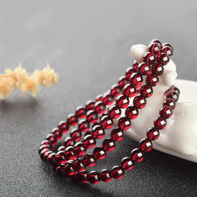 Pulsera de cuentas de piedra de Granada roja Natural para hombre y Mujer, brazalete con abalorios de granate oscuro, Yoga, meditación, amistad, regalo