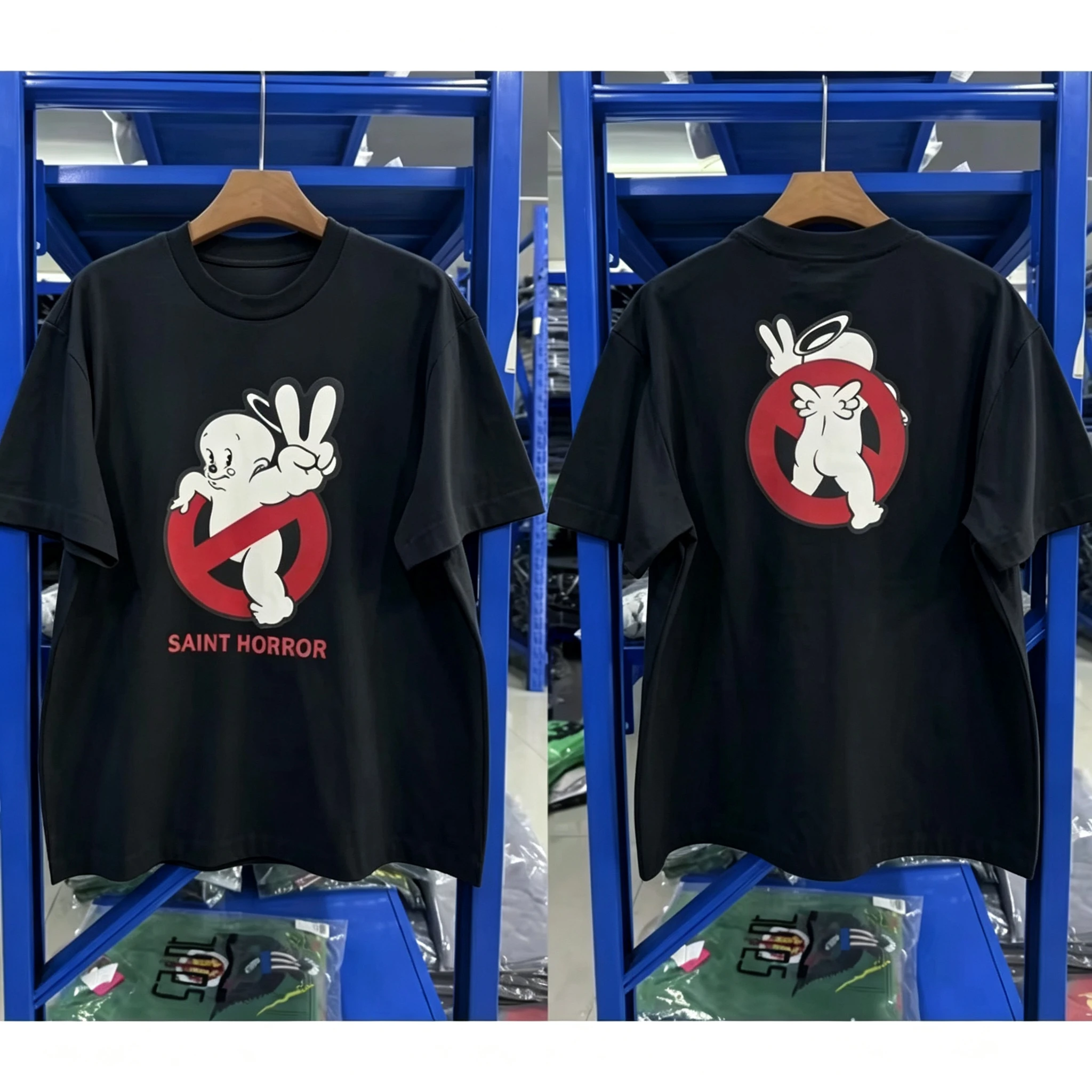 2026 Men Vintage Cartoon Doll Anti‑Sign Graphic T‑Shirt Street Loose Beige High-quality fashionable and versatile Short‑Sleeve