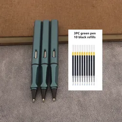 Plástico Matte Green Matte Ball Pen Recargas, Roller Ball Pen, Assinatura Papelaria, Material Escolar Escritório, Escrita Presente, 3 Pcs, 10 Pcs