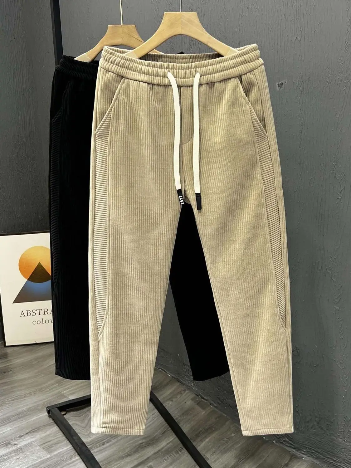 

Мужские зимние повседневные брюки на подкладке, бархатная маленькая обувь с прямыми штанинами, молодежная модная базовая обувь из полиэстера