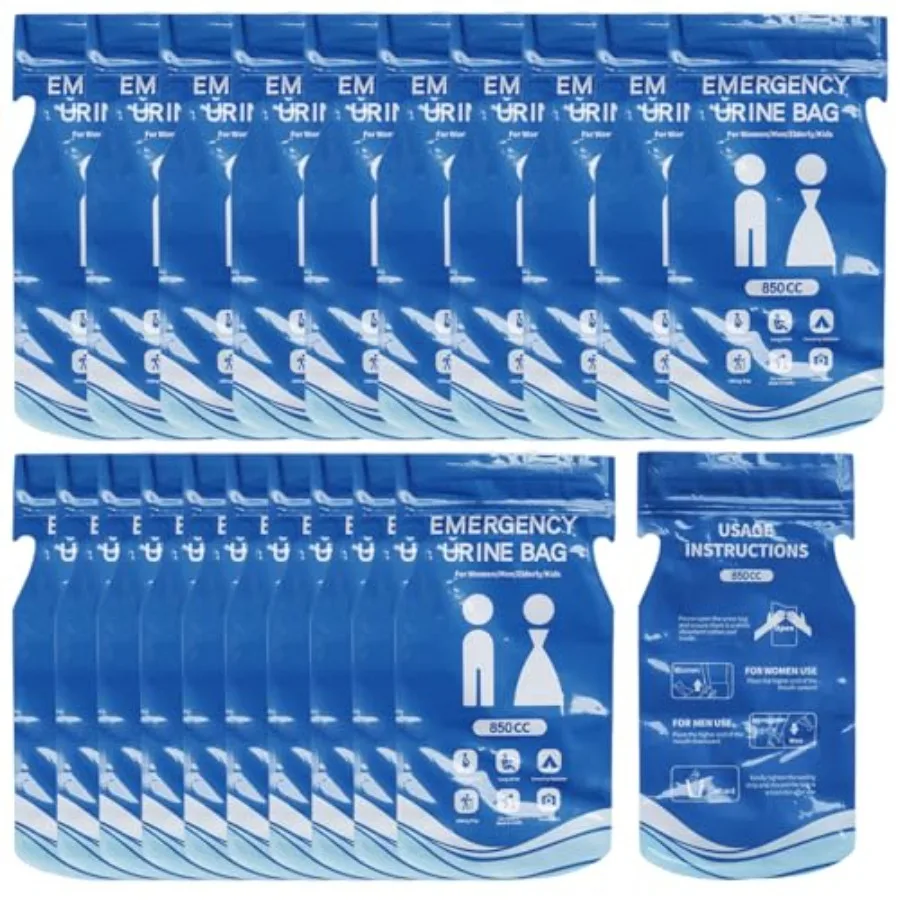 

Disposable Urine Bags, 20PCS 850cc Leakproof Portable Pee Bags Foldable, Non-Slip Travel Emergency Urinals for Men Women, Pregn