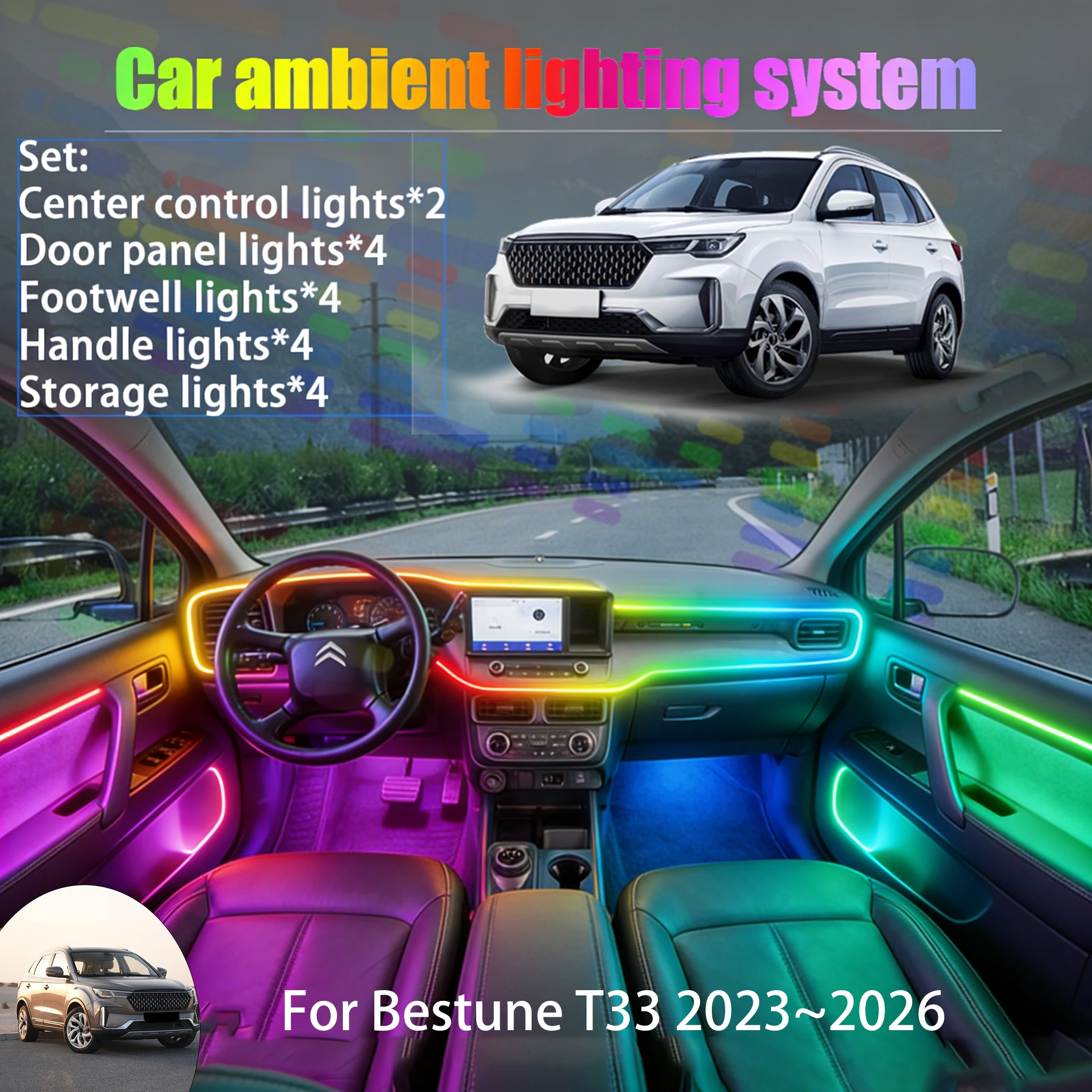 

Для Bestune T33 2023~2026: Комплект светодиодной подсветки салона и багажника 2/18 в 1, USB RGB, с эффектом бегущей волны, автозапчасти