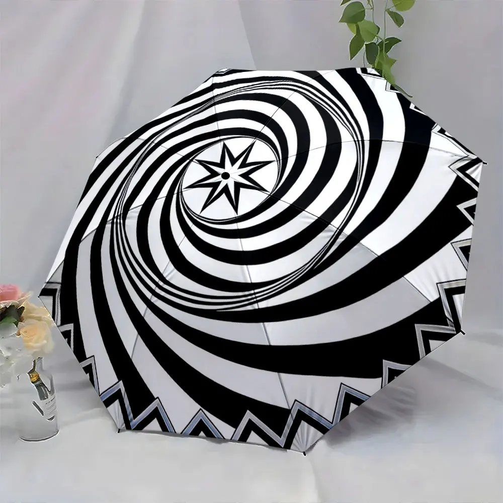 1PC Mesmerizing Hypnotic Spiral Umbrella Design Print 8 Iron Ribs Folding Umbrella Auto-Open Fashion Sunshade