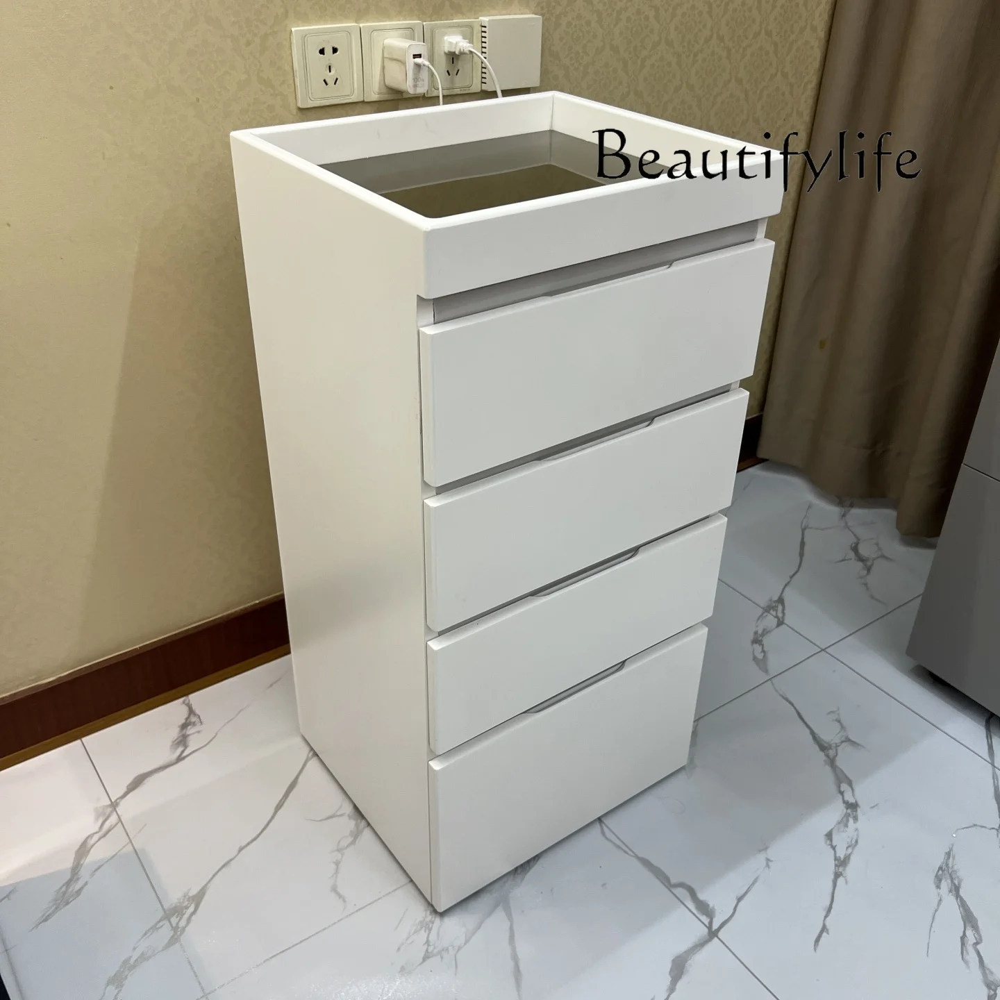 Barber shop special tool cabinet with lamp solid wood paint four-layer drawer storage cabinet