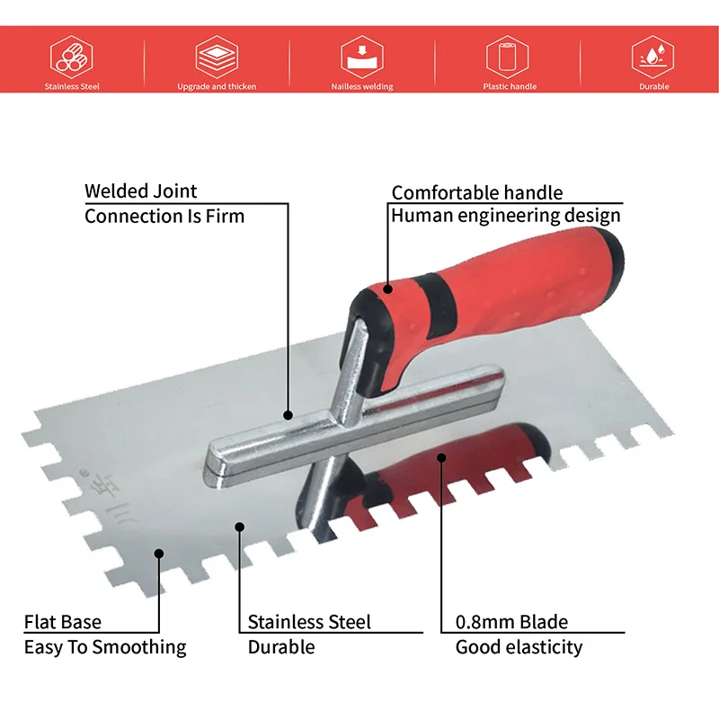 28 سنتيمتر x 11 سنتيمتر التجصيص مجموعة مجرفة محززة وناعمة حافة Trowels عالية الجودة الفولاذ المقاوم للصدأ لأداة الاستخدام المهنية و DIY بها بنفسك