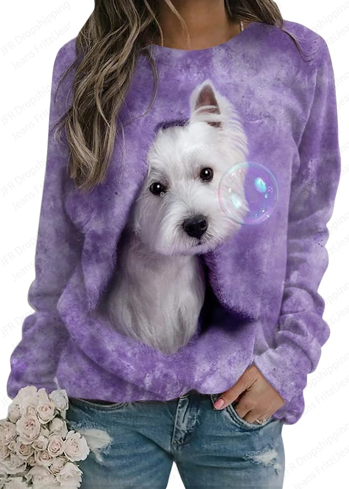 Lovely Cat Dog 3d Print Hoodies Women Fashion Sweatshirt O-Neck Animal Hoodie Casual Kawaii Hoodies Women Sweats Womens Clothing