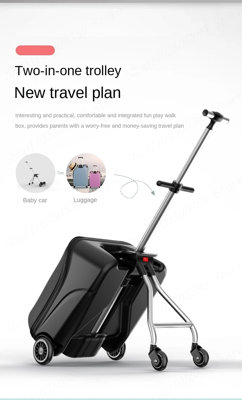 Kids Suitcase Upgraded Version Carry on Luggage Double Brake Ride and Sit on Trolley Case Scooter Suitcases for Children