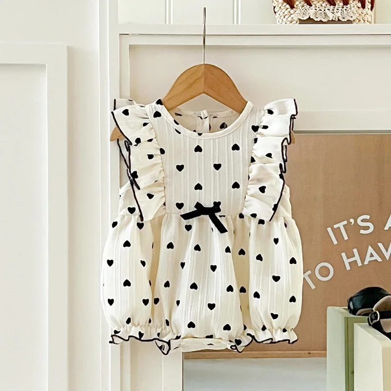 2026 New Summer Infant Baby Girls Bodysuits Sleeveless Cotton Dot Print Korean Style Climbing Suit 0-24M Children Clothes