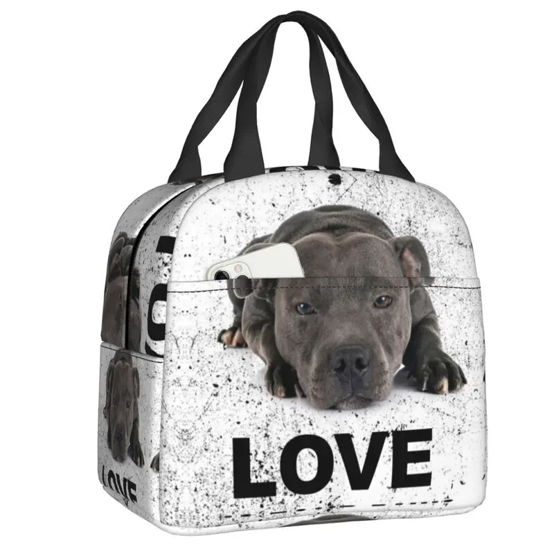 Cute Staffordshire Bull Terrier Dog Love Insulated Lunch Bags for Animal Portable Thermal Cooler Bento Box Work School Travel