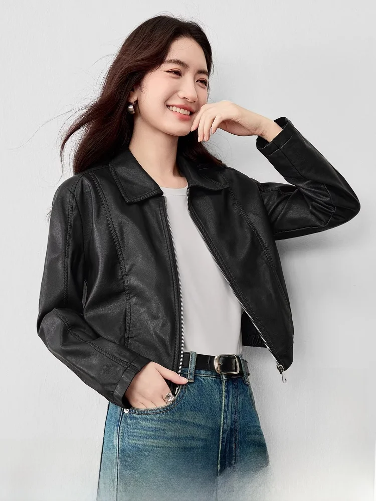 

Commute Style Metal Zipper Long Sleeve Shirt Jacket Women's Fashion 2026 Spring New Flip Collar Straight Tube High End Feeling