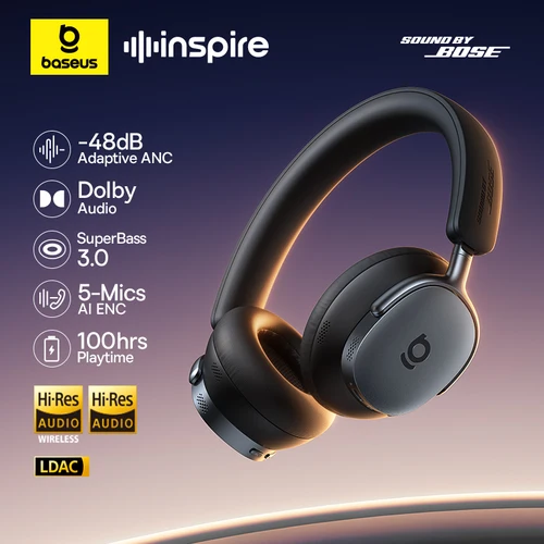 Imagen 1 del producto Baseus Inspire XH1 Sound by Bose ANC Auriculares inalámbricos Bluetooth 6.1 48dB Auriculares adaptables con cancelación de ruido Hi-Res LDAC 100Hr