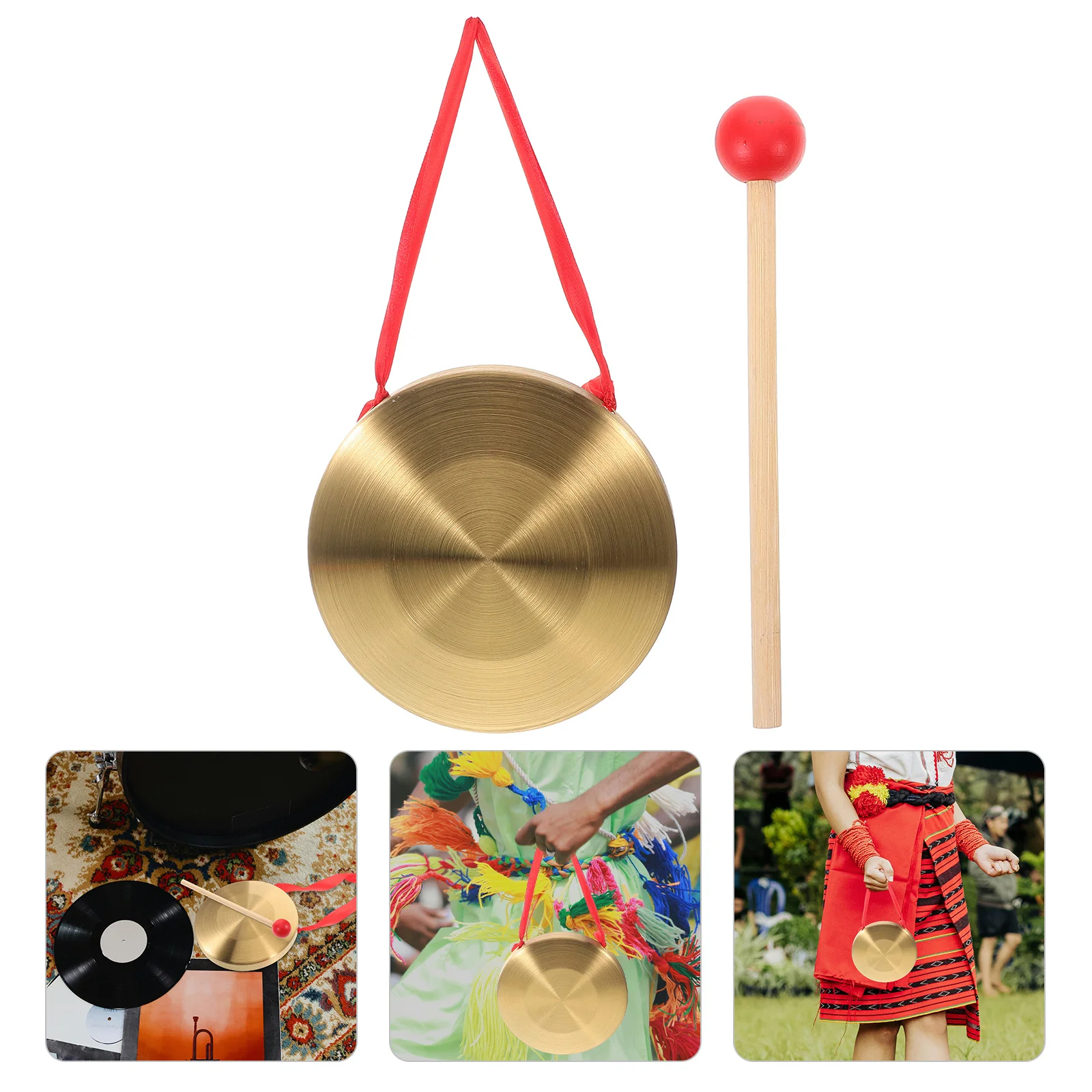 

Brass Gong Instrument Small Metal Percussion For Kids Chinese Traditional Music Handheld Gong With Mallet Party