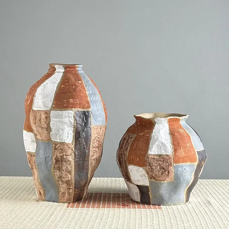for Jingdezhen Ceramic Vase Coarse Pottery Retro Handmade Flower Arrangement Wabi Sabi Zen Dried Flower Ornament for B&B