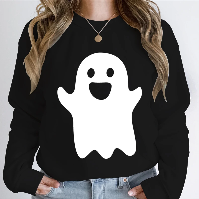 Cute Ghost Happy Halloween Gift Sweatshirt Women Autumn Hoodies Funny Halloween Ghost Classic Hoodie Women Halloween Sweatshirt