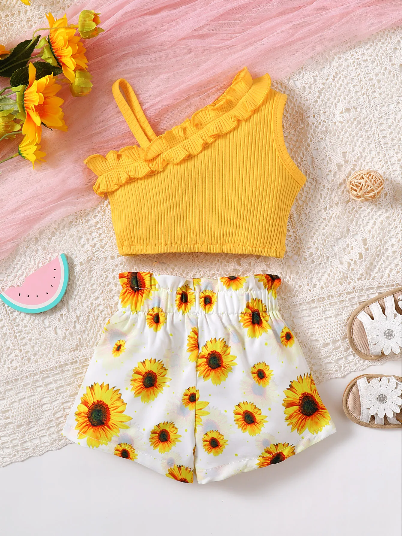 New Newborn Girl Baby Summer Sling Sleeveless Cotton Casual Daily Big Bow Print Baby Clothing Set