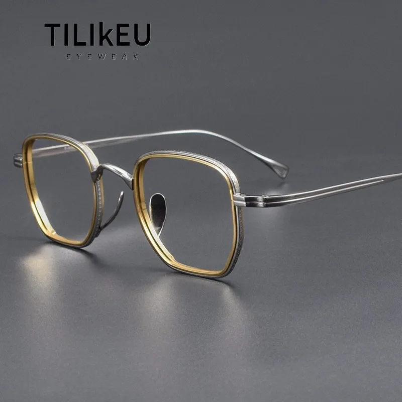 

Vintage Titanium Eyeglasses Frames Men Large Frame Two-tone Polygonal Japanese Retro Wide Rim Myopic Prescription Glasses Frames