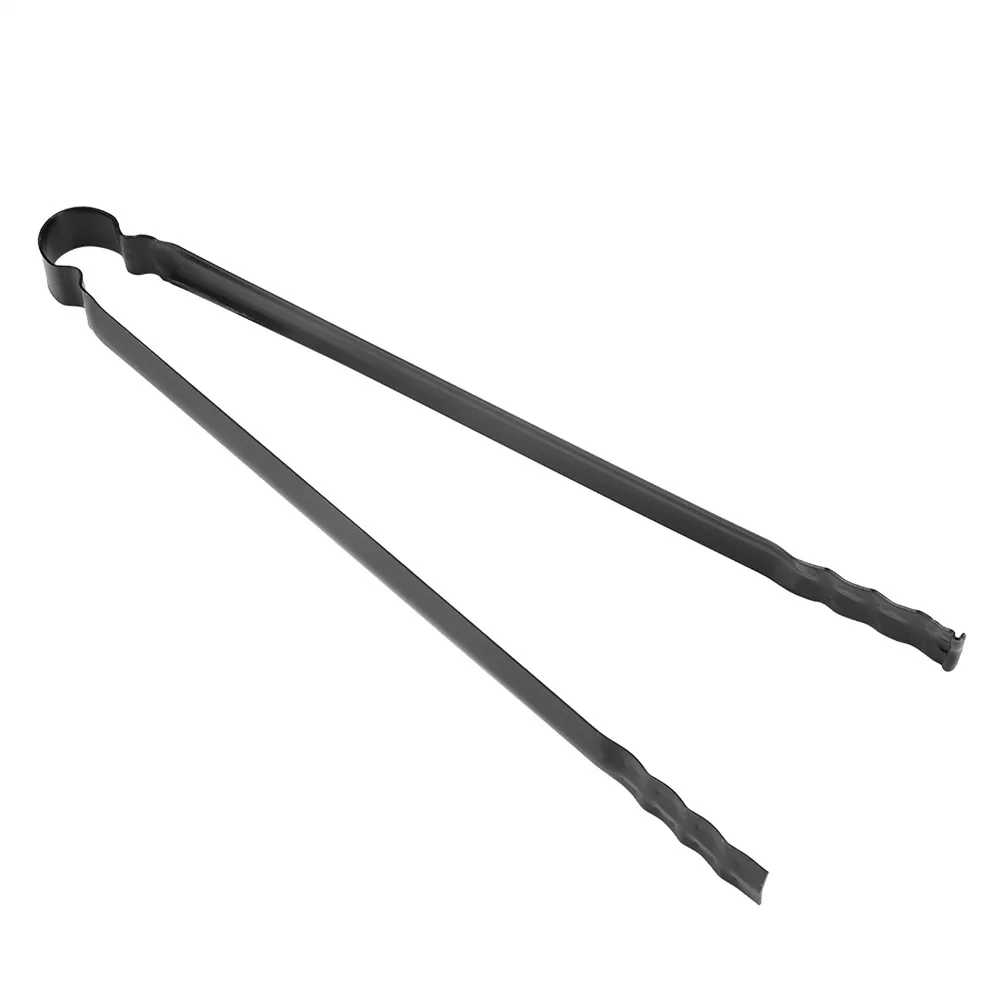 Long Two-Arm BBQ Clip Tongs Bent Loop End Lightweight Charcoal Serving Tongs Black Textured Gripping Tips Metal BBQ Clamp