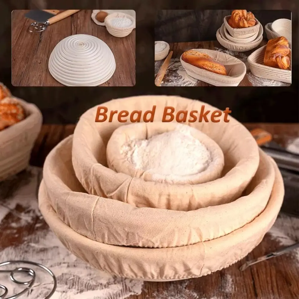 Round Woven Fermentation Basket Rustic Style Handmade Bread Proofing Basket with Liner Retro Dough Fermentation Basket Shaping