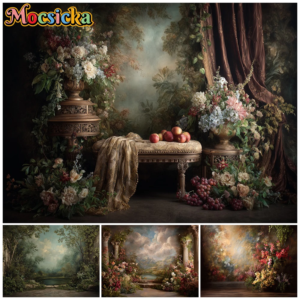 

Mocsicka Vintage Oil Painting Photography Backdrop Renaissance Floral Palace Background Wedding Maternity Portrait Photoshoot