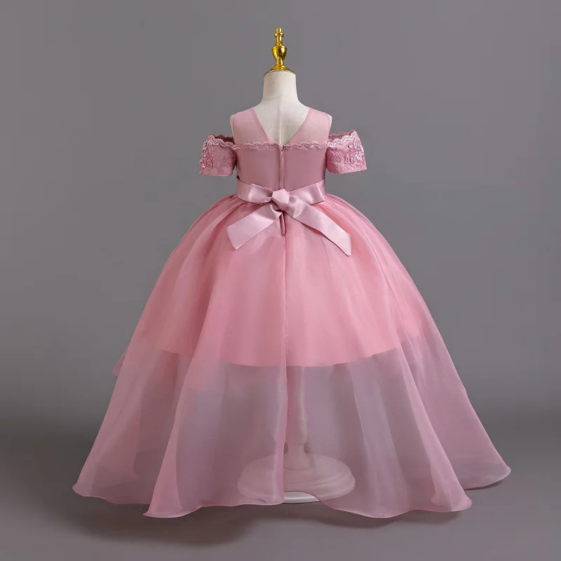 2026 New Summer Flower Girl Graduation Performance Tailcoat Embroidered Party Dress Trailing Tulle3-11 Years Old The Girl Dress