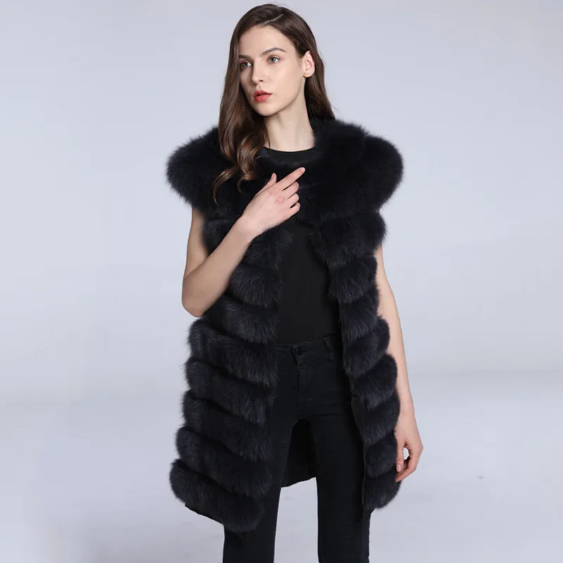 Autumn and Winter Fox Fur Grass Vest Horizontally Arranged Women's Long Fur Detachable Vest Warm Jacket