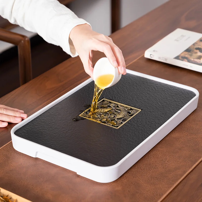 

Tea Tray Household Tray Imitation Marcasite Stone Tea Table Modern Minimalist Bubble Table With Drainage Japanese Style Saucer