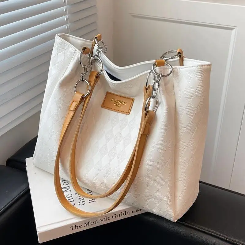 Embossed Argyle Pattern Women Tote Bag Large Capacity Roomy Shoulder Handbag for Mom Daily Use Commute Grocery Shopping