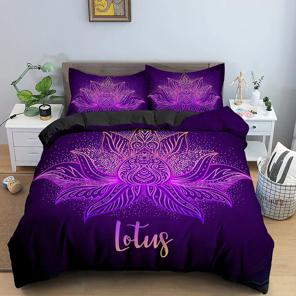 

Lotus Duvet Cover Set Queen King Size 3D Print Boho Luxury Polyester Quilt Covers Bohemian Style Bed Clothes For Kid Bedding Set