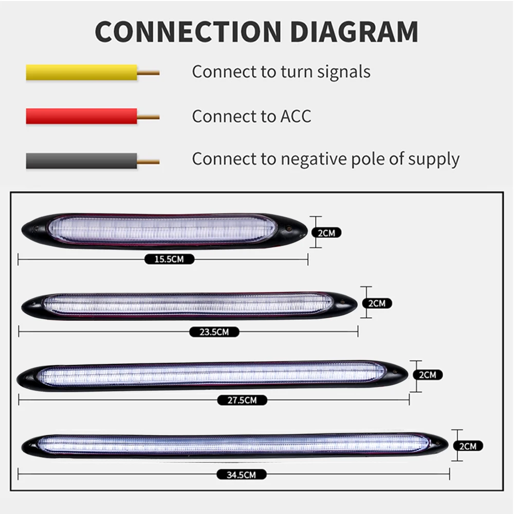 2Pcs Led Car Waterproof Headlight Turn Singal Yellow Light Streamer Auto Decorative Lamp Strip 12V Rainbow-colored