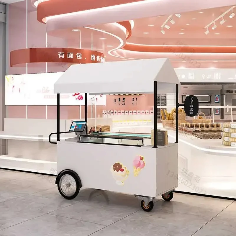 

A55 Mobile ice cream dining cart, stall trolley, milk tea shaver selling snack cart