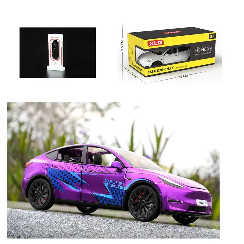 

1:24 alloy pull back Tesla car model,original packaging gift box car model,simulation sound and light,children's toys, wholesale