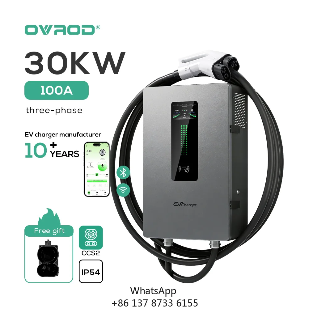 Ovrod 30Kw Wall Mounted Ev Home Charging Stations Ccs2 Car Electric Chargers Fast 30 Kw Wall Box Double Gun Ev Charger