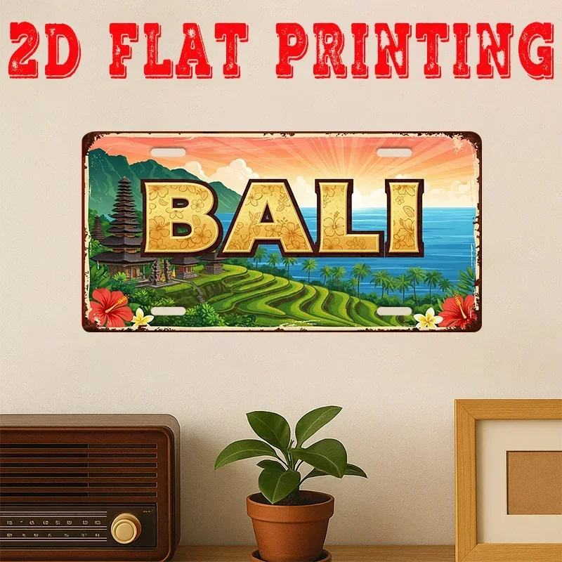 2D Flat - Open 2D Flat, 2D Flat Printing, 1pc, Vintage Metal Sign, Decorative Sign And Plaque (29.97 * 14.99 cm), Bali City S