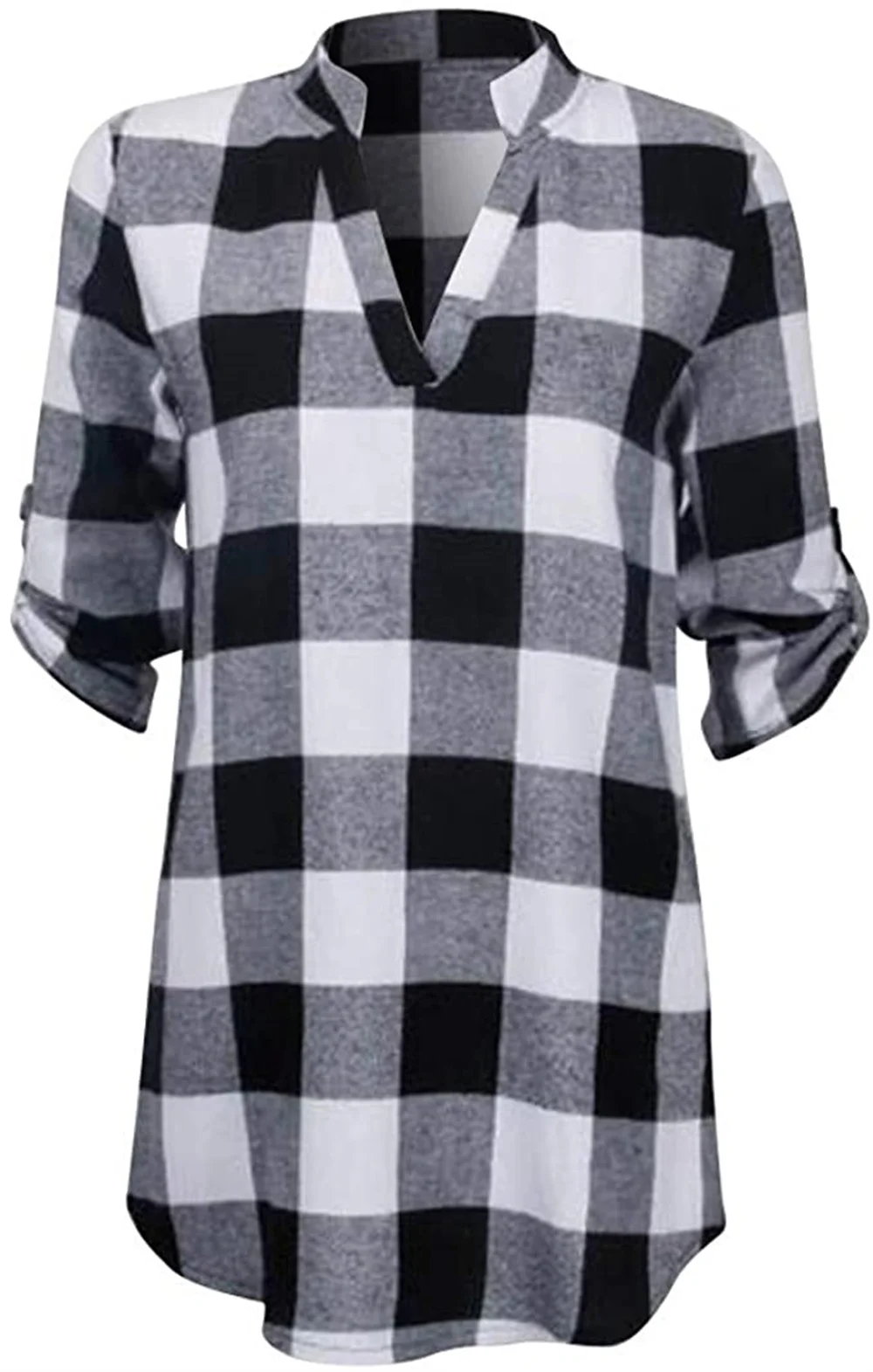 MisShow Slim Women\'s Pullover Plaid Shirts Plus Size 5XL Casual V Neck Blouse Cuffed Long Sleeve Camisas Tops Tunic Shirt