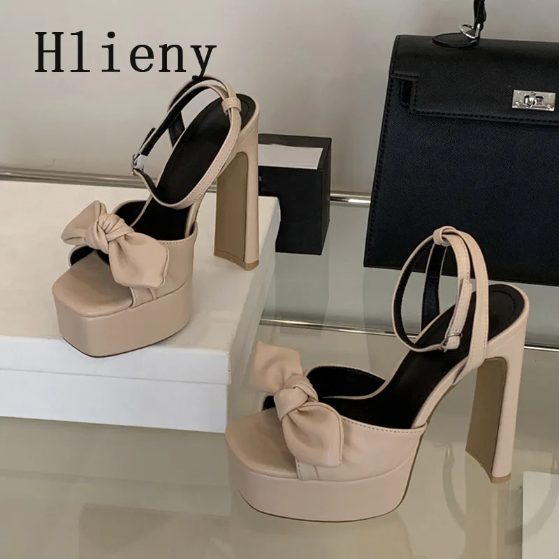 Hlieny Sexy Pleated Bowknot Women\'s Sandals Peep Toe Platform High Heels Party Banquet Fashion Buckle Strap Pumps Shoes
