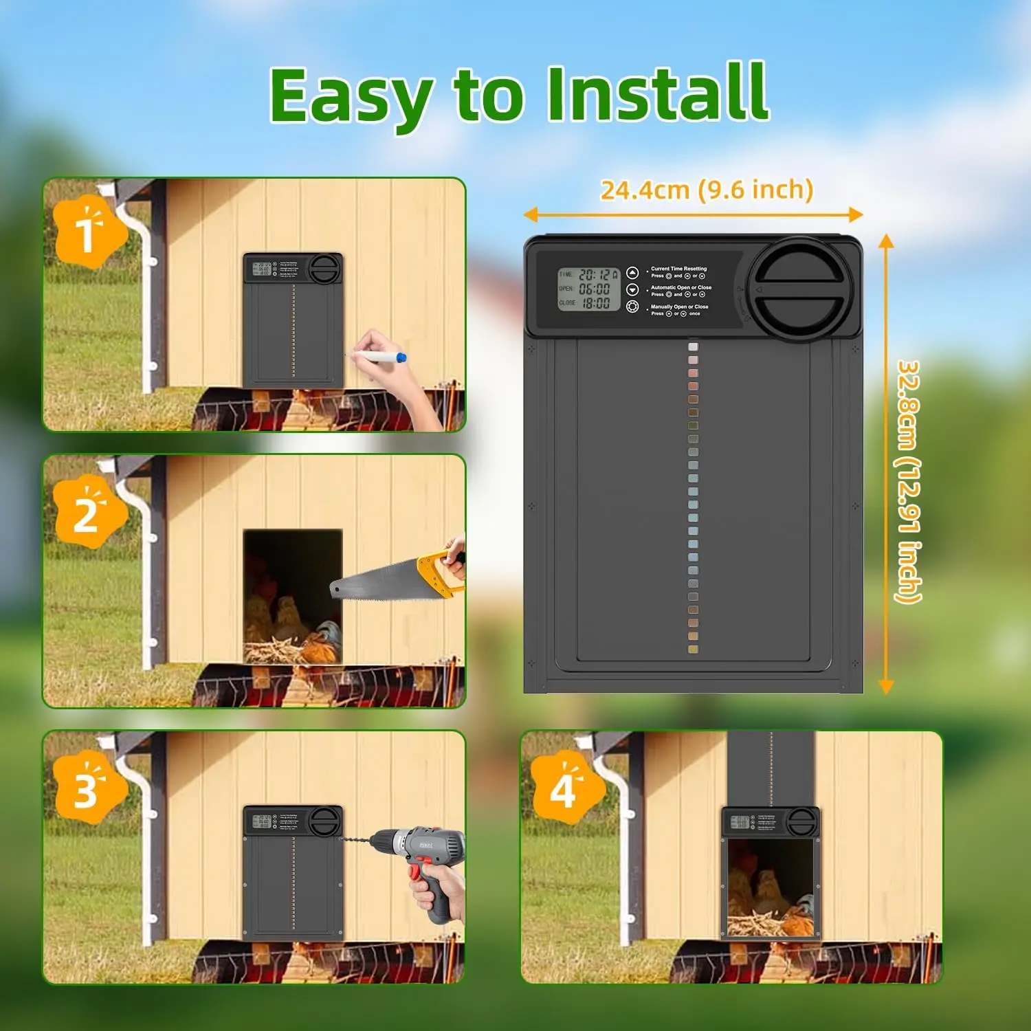 Temporizador inteligente automático para puerta de gallinero, abridor de sincronización eléctrico de aluminio, herramienta de gestión automática para puerta de gallinero