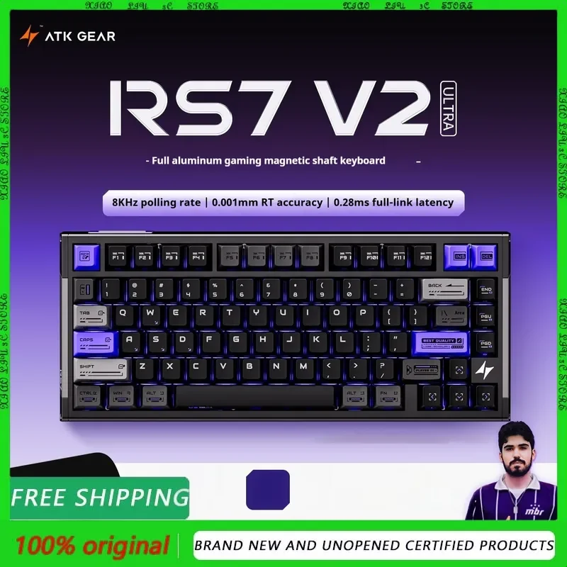 

Проводная игровая клавиатура ATK RS7 V2, частота заката 8K, алюминиевый сплав, горячая замена, верхняя/ядерная гибкая структура, индивидуальная клавиатура, магнитный переключатель