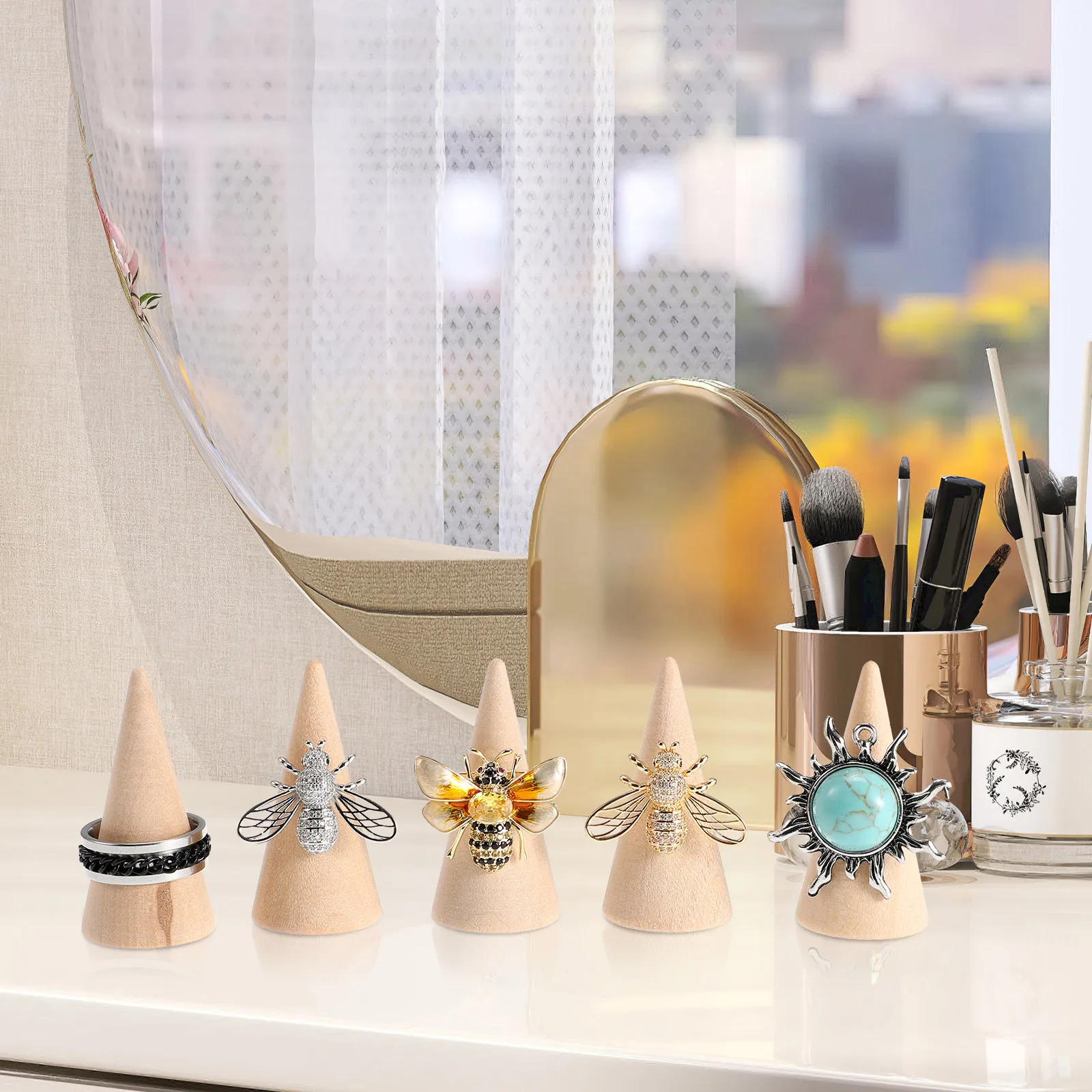 

Набор из 20 деревянных подставок-конусов для демонстрации колец, держателей для хранения и организации ювелирных украшений на пальцах для дома и витрин магазинов