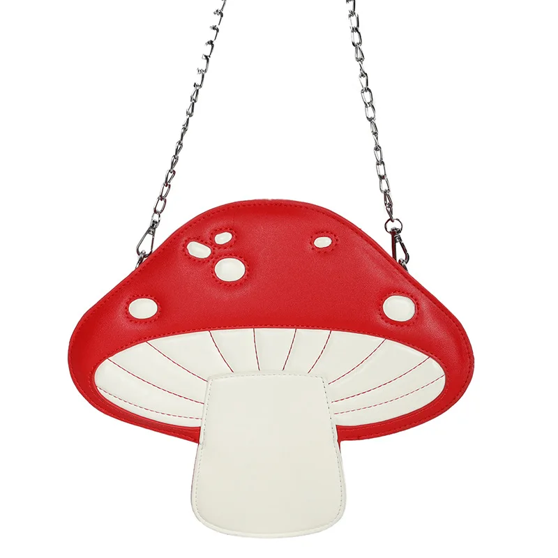

Girl Crossbody Bag Funny Mushroom Shape Messenger Shoulder Bag Cute Cartoon Satchel Women Leather Chain Handbag Purse