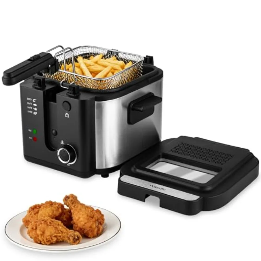 

Electric Deep Fryer with BasketAdjustable Temperature Frying Pot for Home Use Removable Lid and 2.5L Non-Stick Inner Pot and Ea