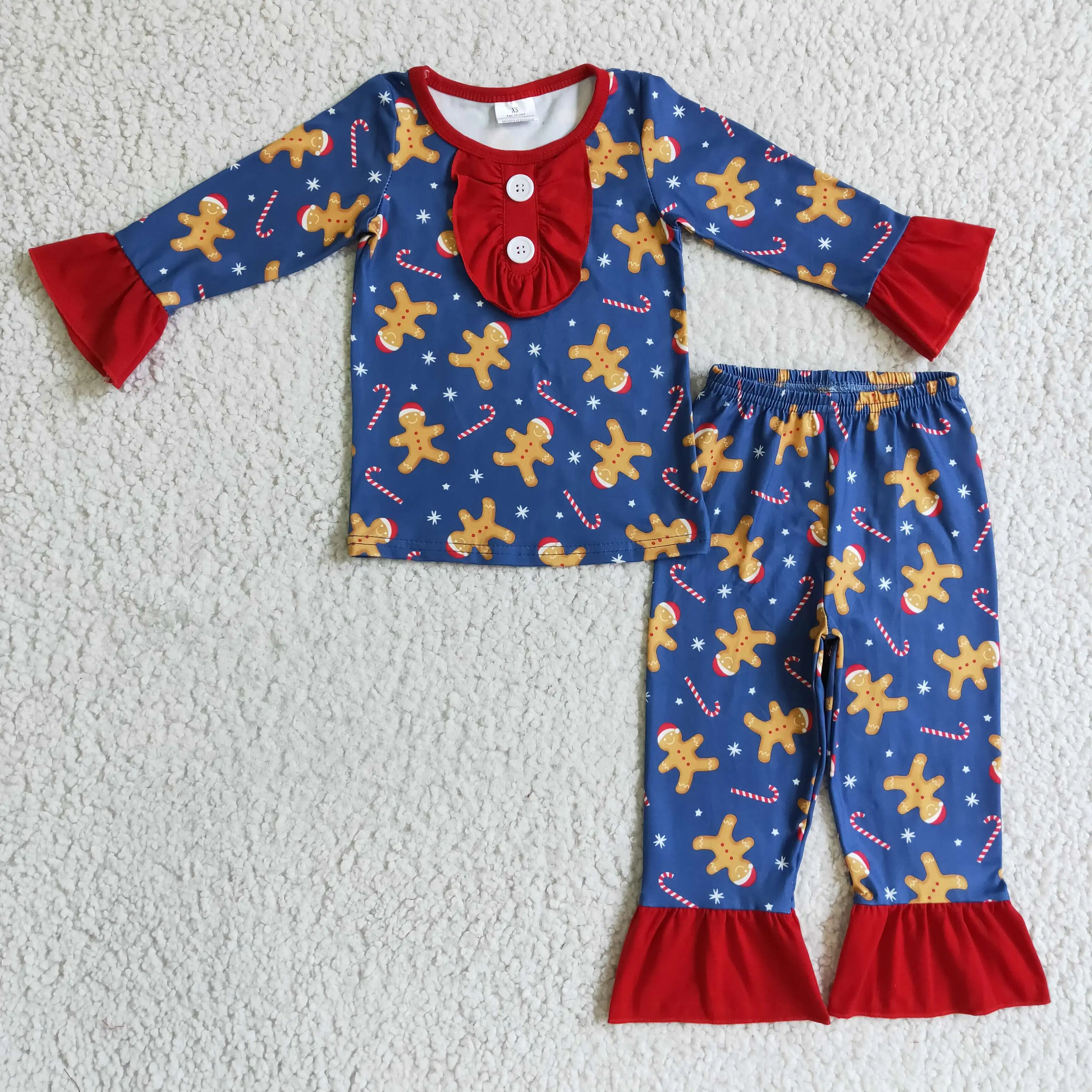

GLP0331 Girls Outfits Gingerbread Man Print Pajamas Long Sleeve Long Pants