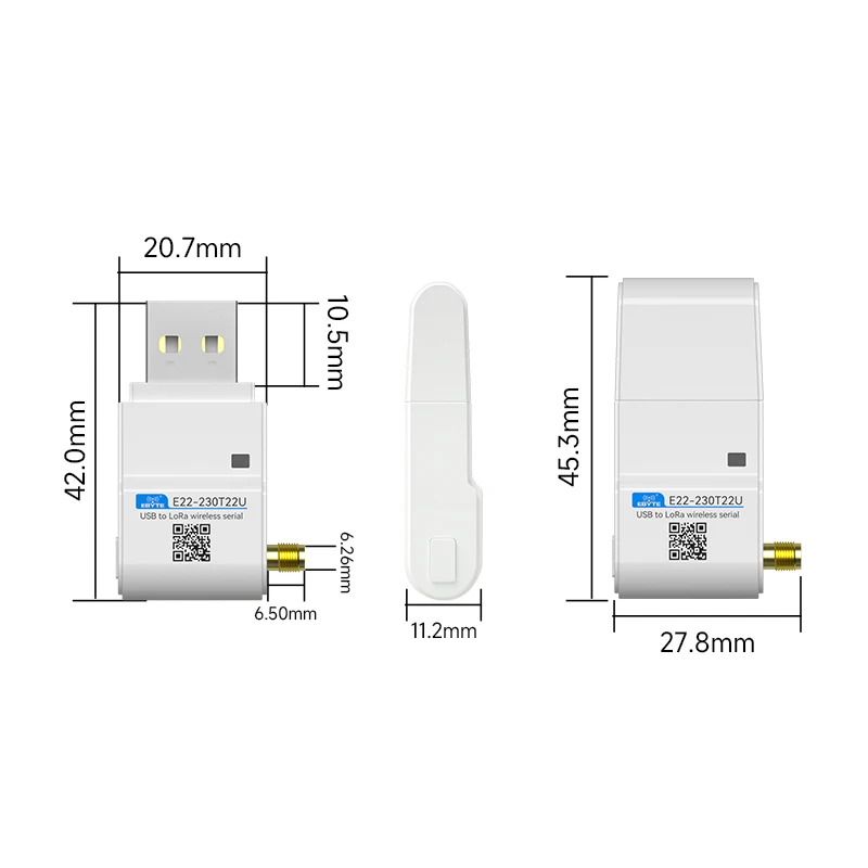 SX1262 LoRa Module 230MHz USB Interface  E22-230T22U 22dBm DIP Wireless Module With Antenna Long distance 5KM RSSI LBT